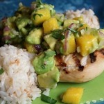 Island Chicken with Avocado/Mango Salsa and Coconut Rice